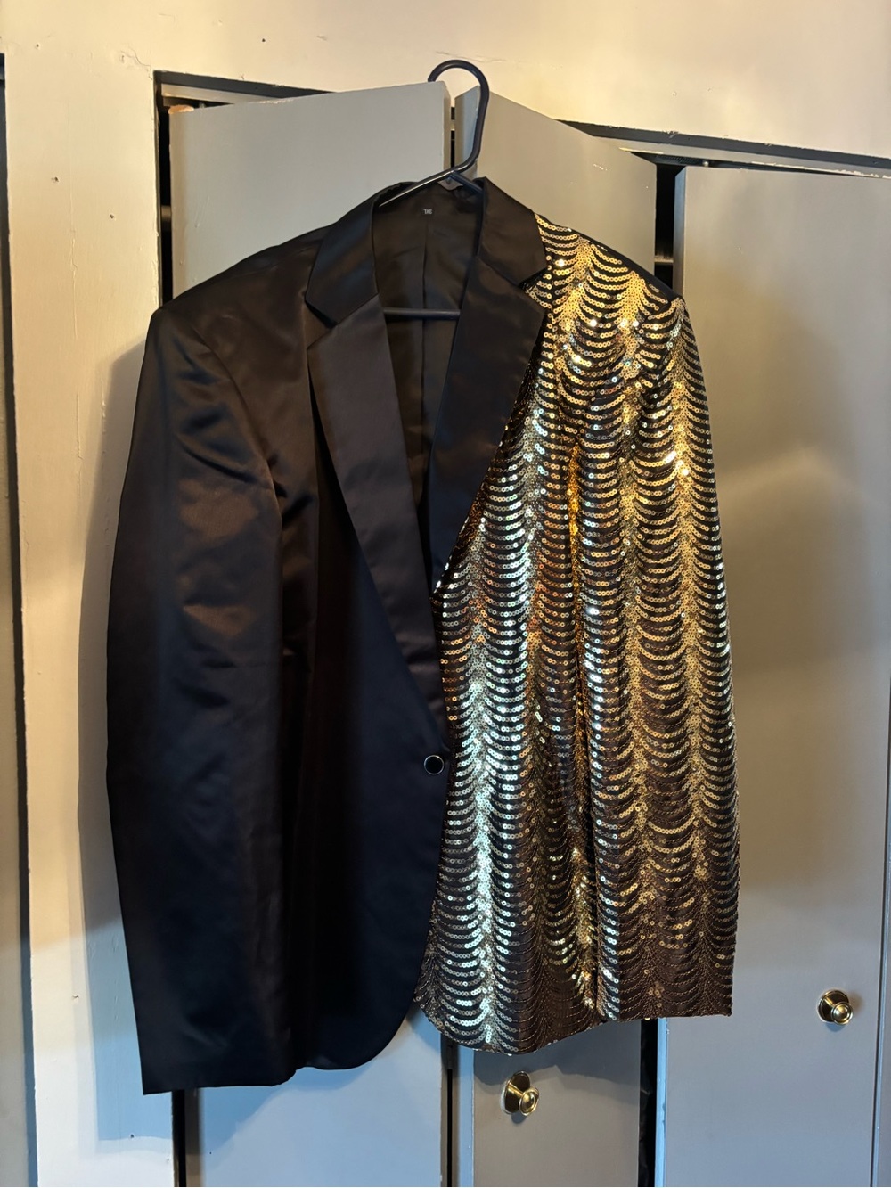 Men's Black Blazer with Gold Sequin Panel
